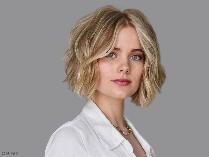 chin length wavy bobs